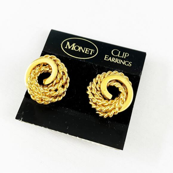 Monet Vintage Gold Knot Clip Earrings Deadstock - Picture 1 of 5